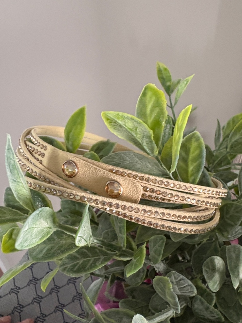 Touchstone Crystal-Embellished Triple Wrap Leather Bracelet - Golden - Picture 6 of 8